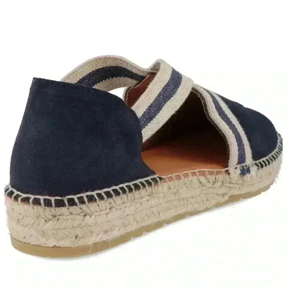 VIGUERA Women's 40 Dames Espadrille Flat Shoes Navy Blue Suede Cross Over Beach - Picture 2 of 14